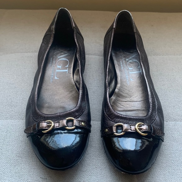 AGL Metallic Monika Patent Cap Toe Ballet Flats Size 40 US 8 - Picture 2 of 16